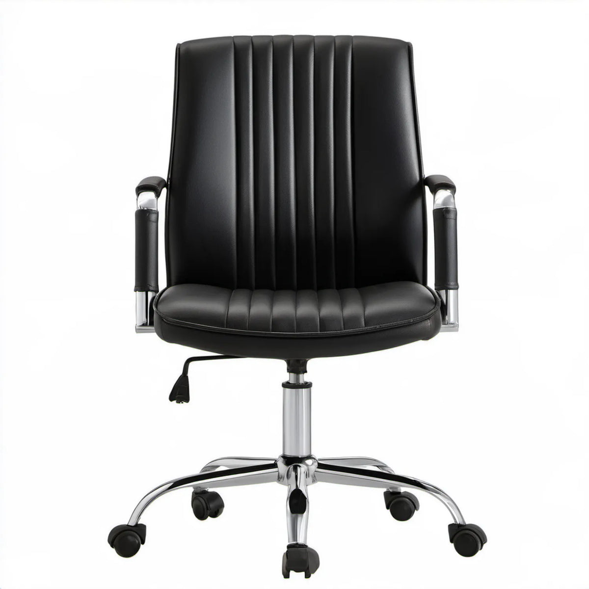 Czarny obrotowy fotel biurowy ze skóry PU, 64 x 64 x 110–120 cm