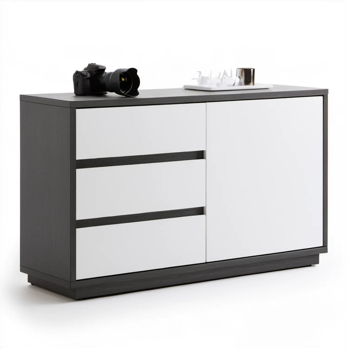 Komoda czarno-biała z 3 szufladami i 2 drzwiami, 120 × 40 × 90 cm