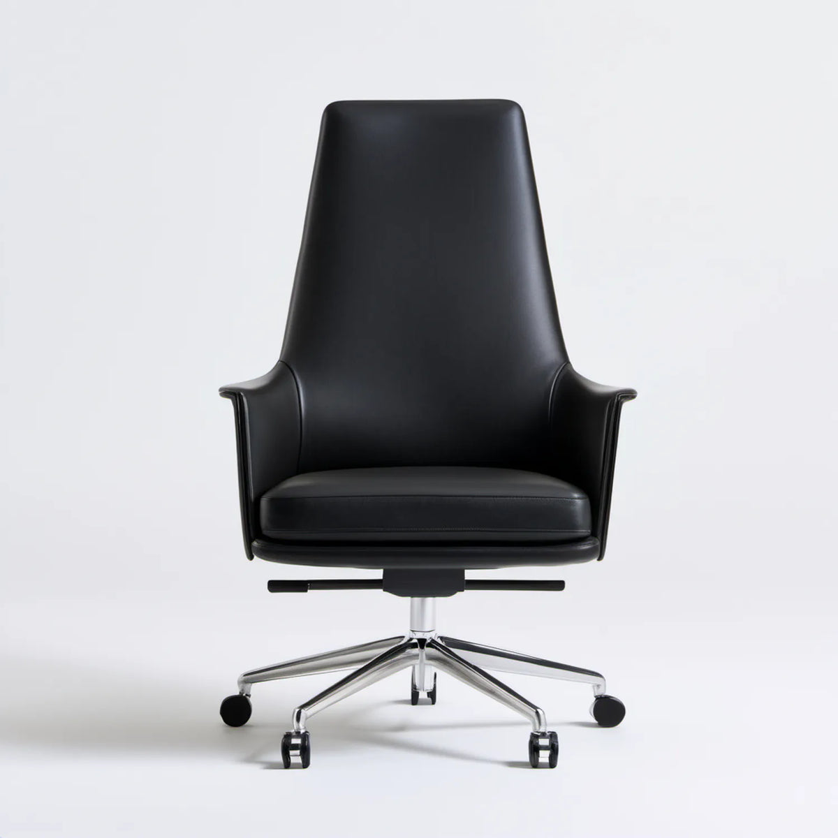 Czarny obrotowy fotel biurowy ze skóry PU, 64 × 60 × 112–122 cm