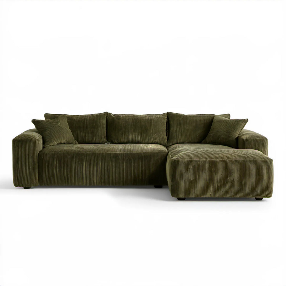 Sofa narożna z prawostronnym szezlongiem, sztruksowa, oliwkowozielona, 260 x 160 x 85 cm