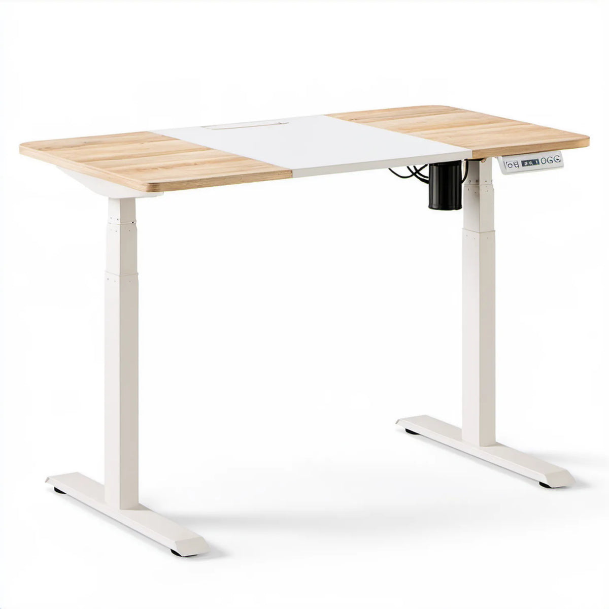 Elektrycznie regulowane biurko 160 x 80 cm z blatem bambusowym, biało-naturalne