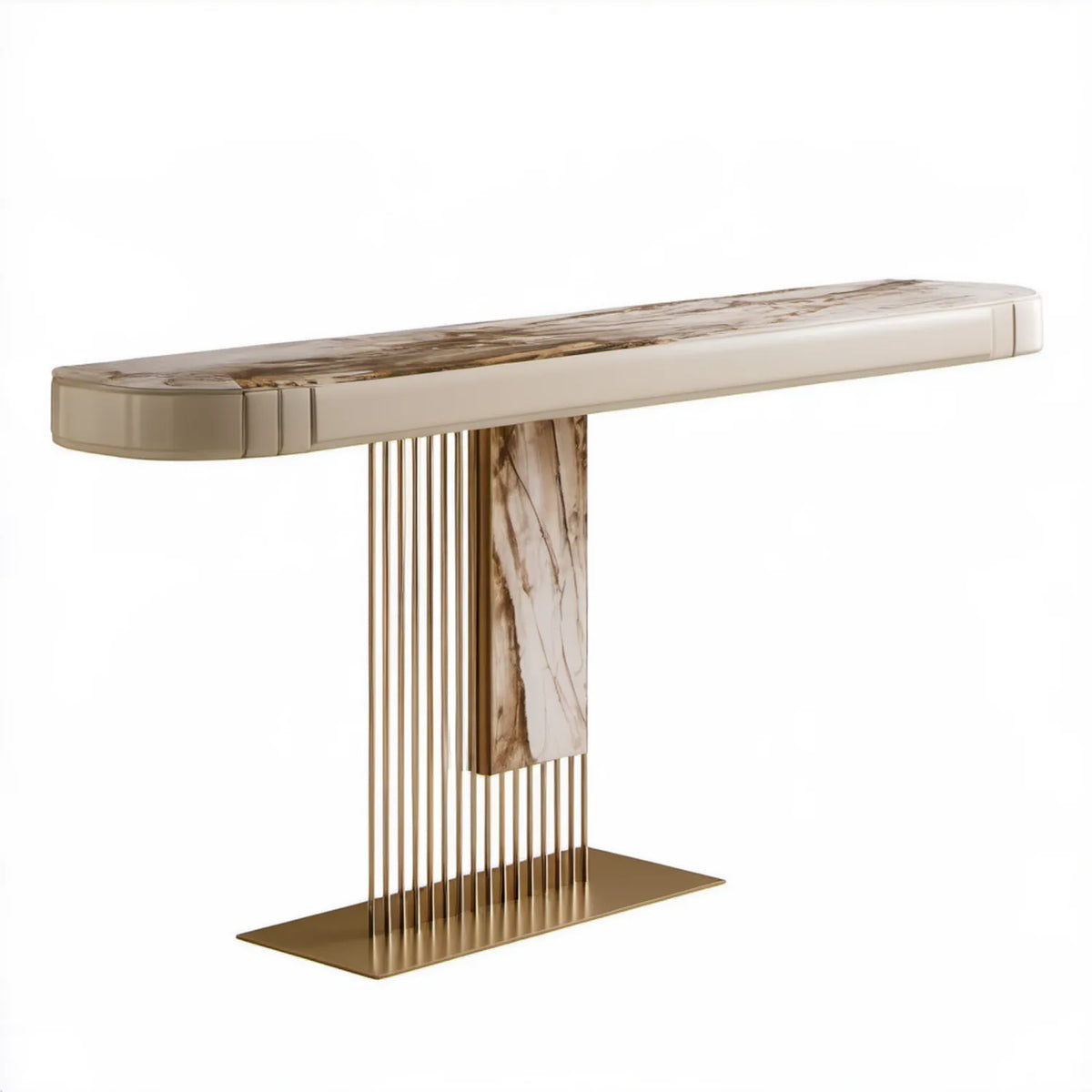 Konsola glamour biało-brązowo-złota z imitacją marmuru, 120 x 35 x 80 cm
