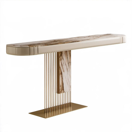Konsola glamour biało-brązowo-złota z imitacją marmuru, 120 x 35 x 80 cm