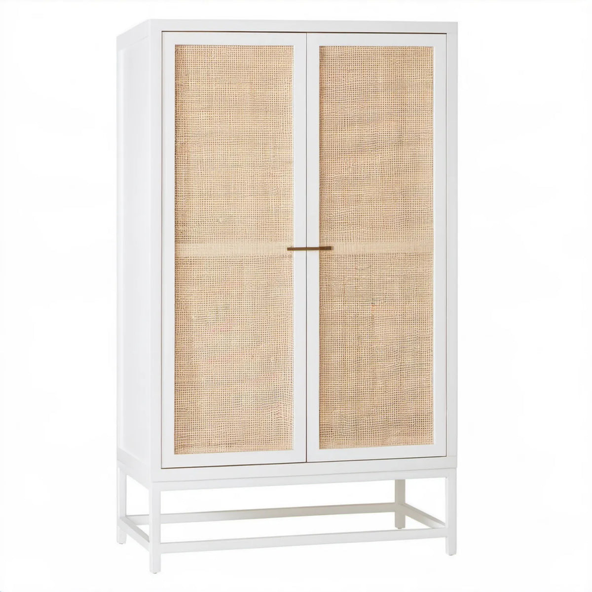 Biała szafka z drzwiami z naturalnej plecionki rattanowej 80 x 40 x 180 cm