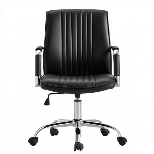 Czarny obrotowy fotel biurowy ze skóry PU, 64 x 64 x 110–120 cm