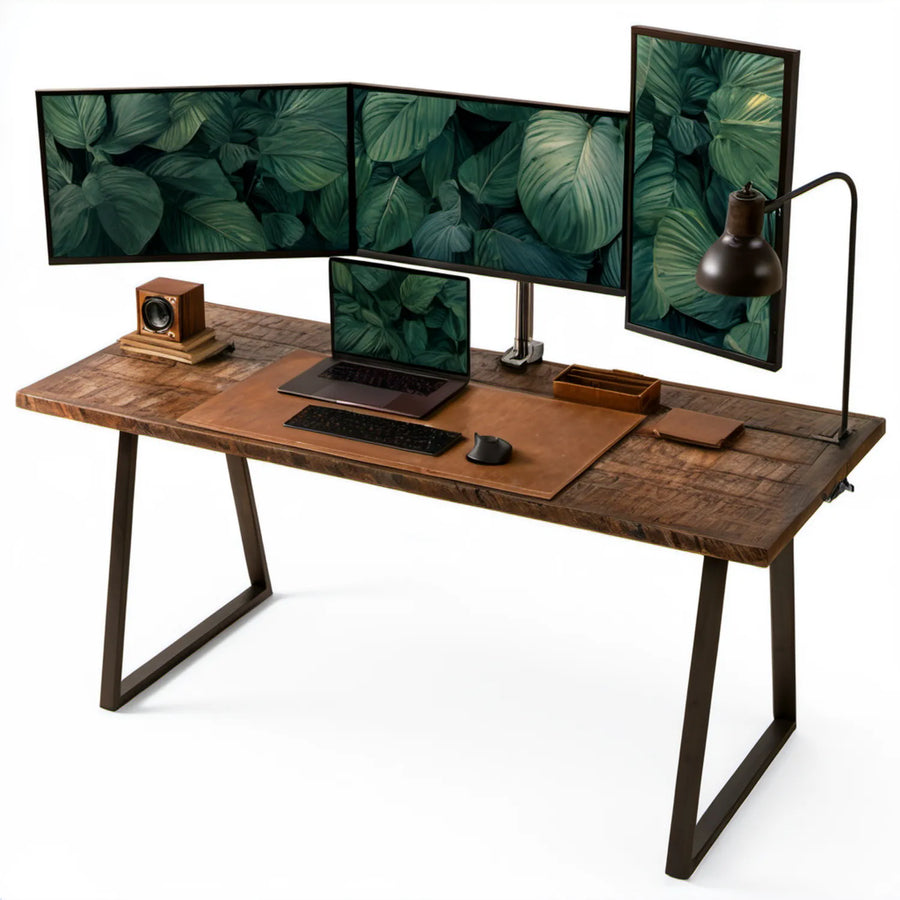 Biurko prostokątne 160 x 80 x 75 cm z blatem MDF w kolorze rustykalnego brązu i czarnym stelażem