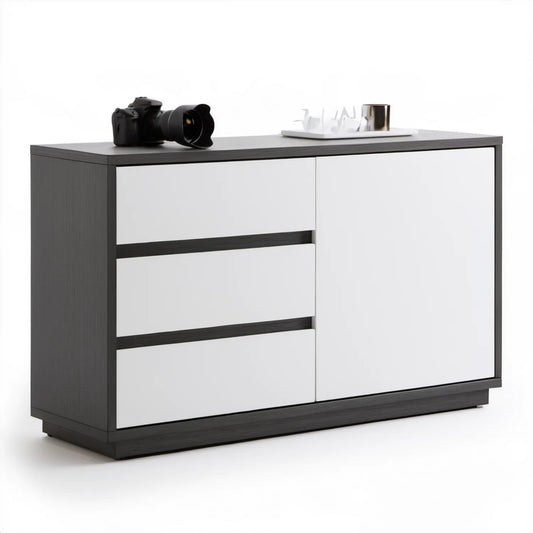 Komoda czarno-biała z 3 szufladami i 2 drzwiami, 120 × 40 × 90 cm