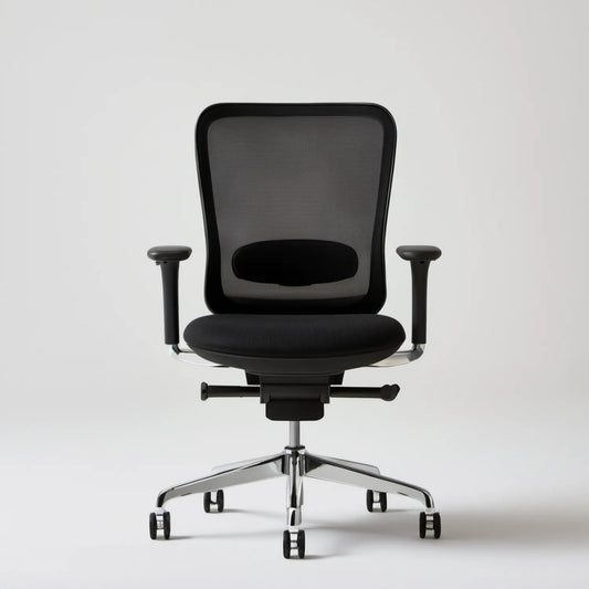 Ergonomiczne obrotowe krzesło biurowe z siatkowym oparciem, czarne/chromowane, 64 x 64 x 98–108 cm