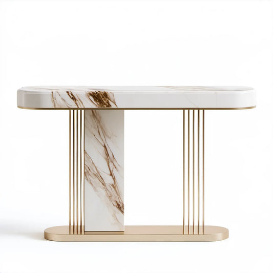 Owalna konsola biało-brązowo-złota z efektem marmuru, 120 x 40 x 80 cm