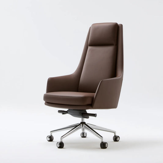 Brązowy obrotowy fotel ze skóry syntetycznej PU, 66 x 68 x 120–130 cm
