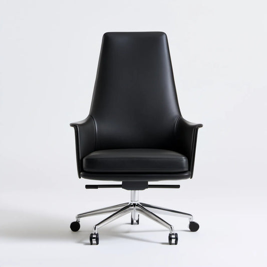 Czarny obrotowy fotel biurowy ze skóry PU, 64 × 60 × 112–122 cm