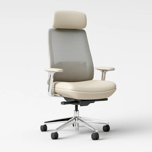 Ergonomiczny fotel biurowy obrotowy z siatkowym oparciem, beżowo-szaro-srebrno-czarny, 66 x 65 x 118–128 cm