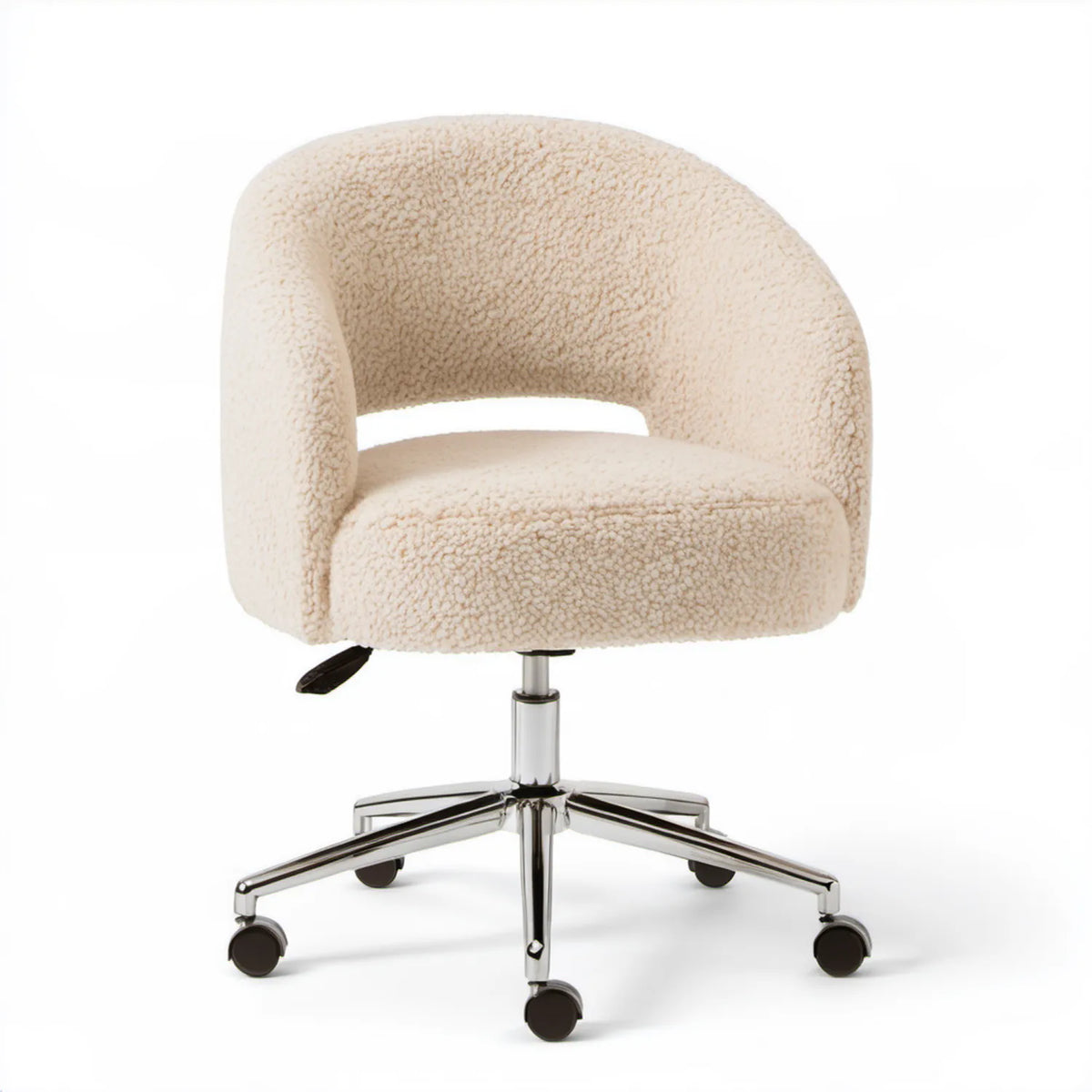 Obrotowy fotel biurowy kubełkowy boucle kremowy 64 x 64 x 80–90 cm