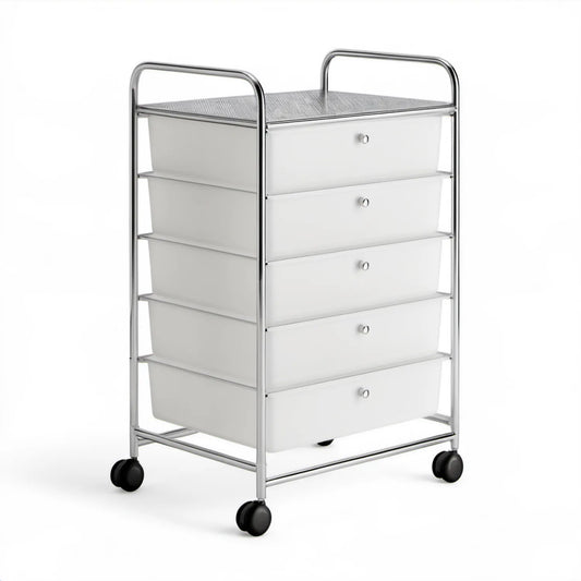 Mobilny kontenerek biurowy z 5 szufladami, biały/srebrny/czarny, 46 x 36 x 81 cm